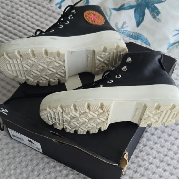 Converse Black High-Top Platform Sneakers with Cream Sole - Picture 3 of 3